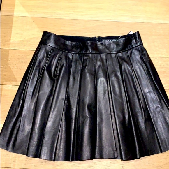 Alice + Olivia pleated leather miniskirt